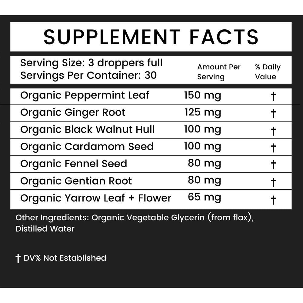 Khroma Organic Digestive Blend droppers pouring for quick dosing