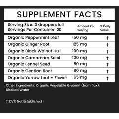 Khroma Organic Digestive Blend droppers pouring for quick dosing