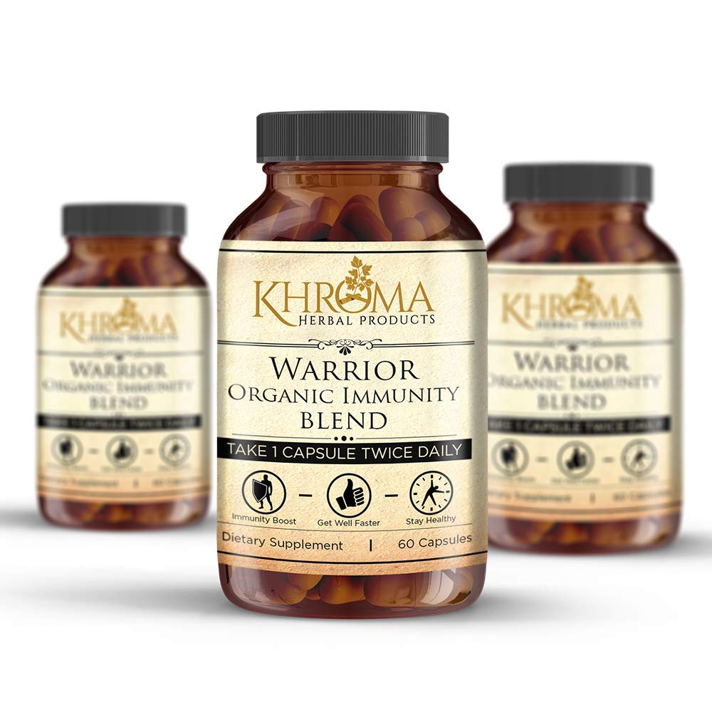 Khroma Warrior bottle featuring eight-herb blend for immune wellness.