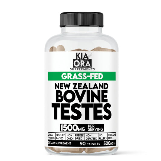 Kia Ora Supplements beef testes bottle label highlights purity and New Zealand sourcing