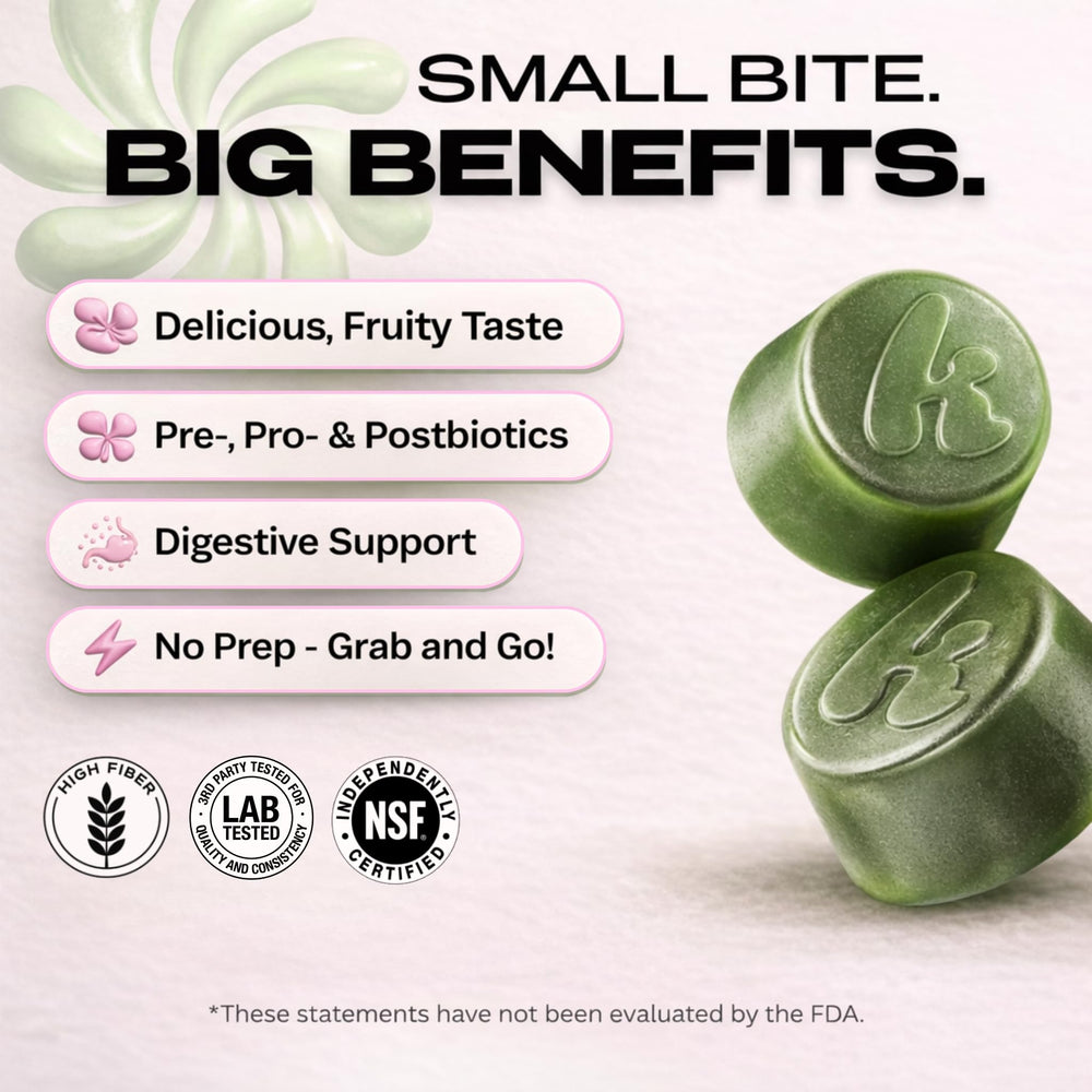 Kiala Nutrition Super Greens Gummies label highlighting organic greens.