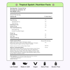Kiala Nutrition Super Greens Tropical Splash in a glass of water, refreshing and sugar-free.