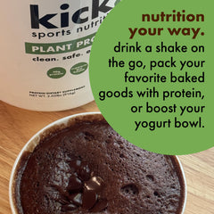 Kick Plant Protein Powder chocolate glass with creamy shake ready to sip.