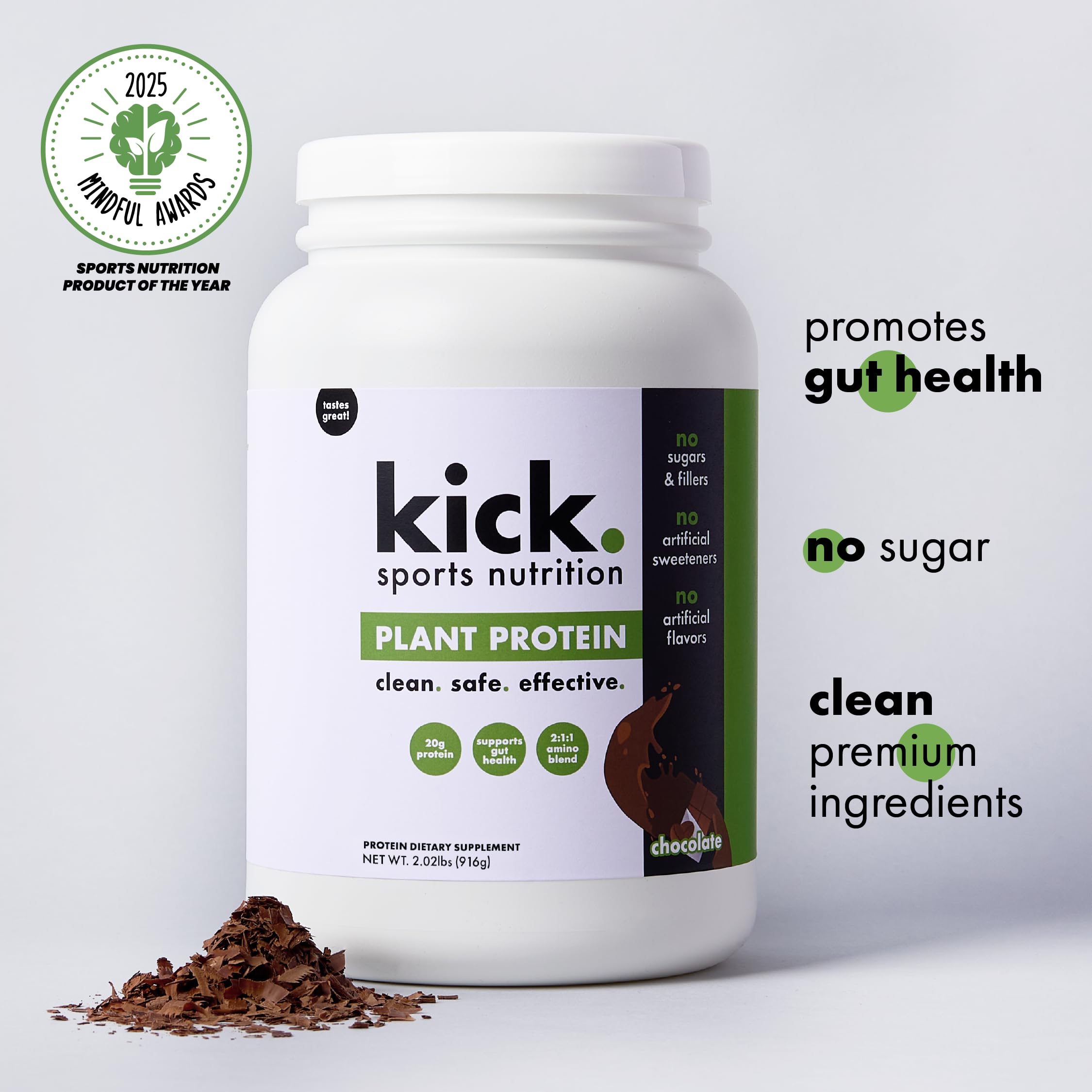 Kick Plant Protein Powder chocolate serving idea in a smoothie context.