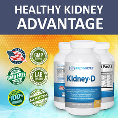 Kidney-D bottle with capsule and label emphasizes daily routine support.
