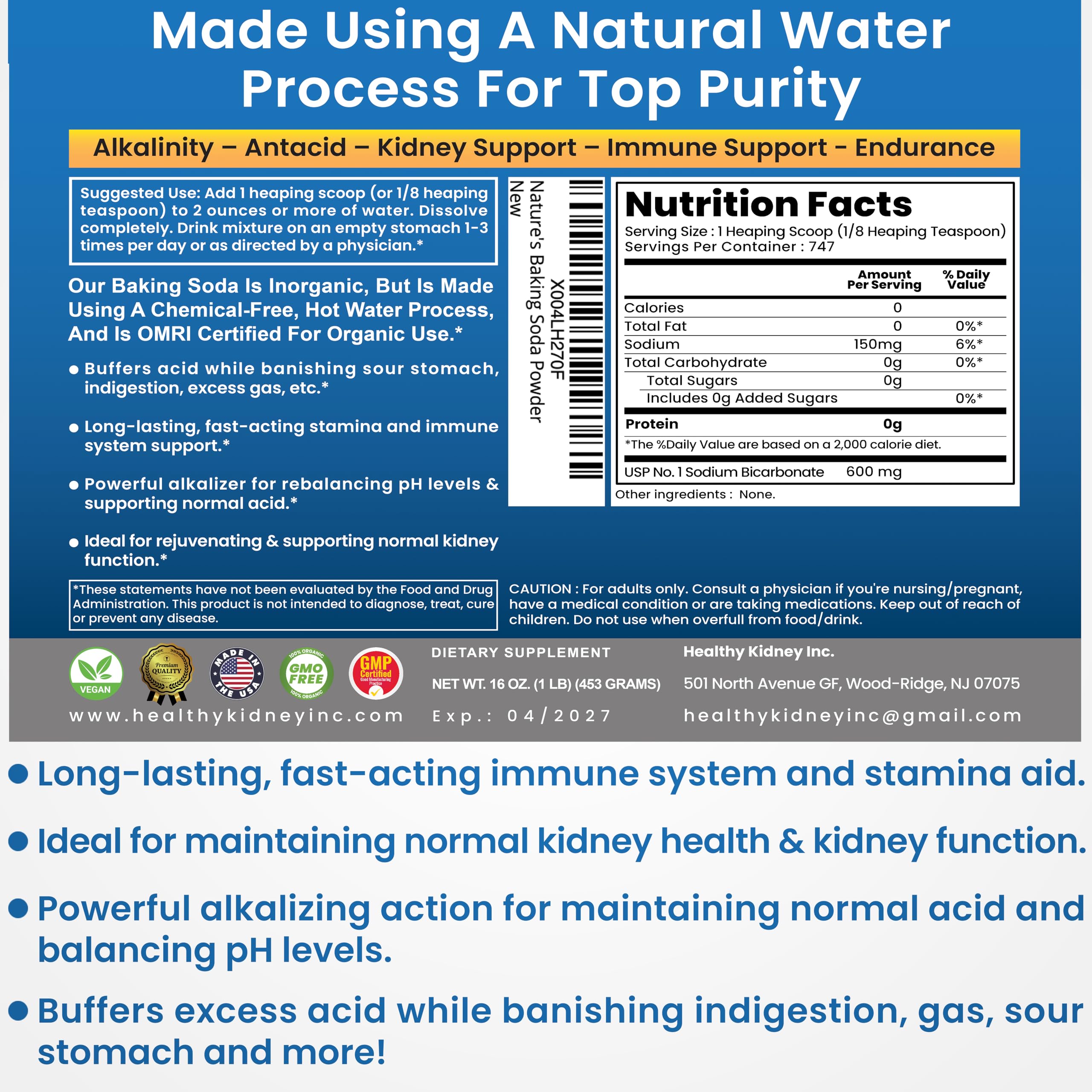 Kidney Restore aluminum-free baking soda spoon for precise daily measurements