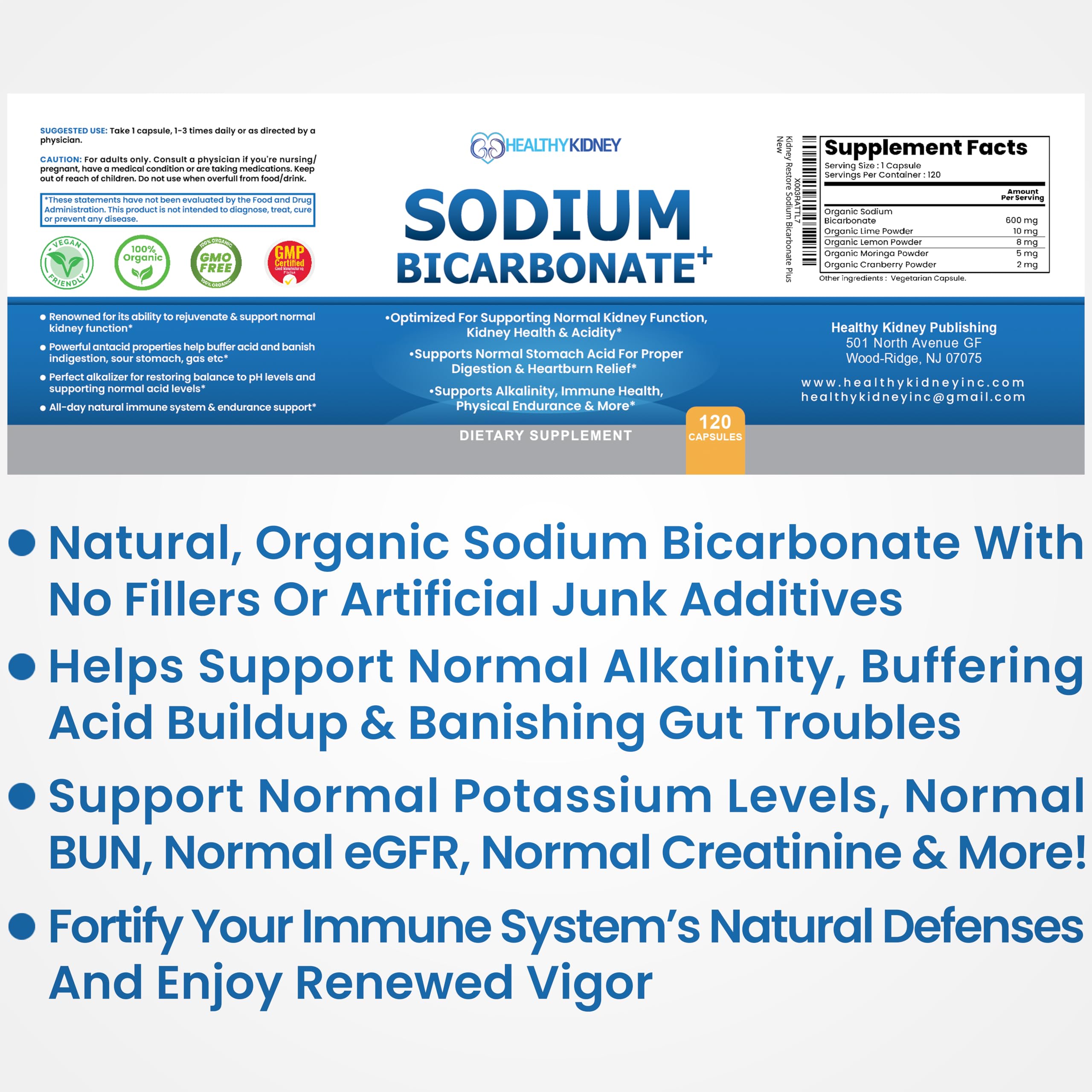 Kidney Restore antacid capsules offer quick relief through safe alkalizing support.
