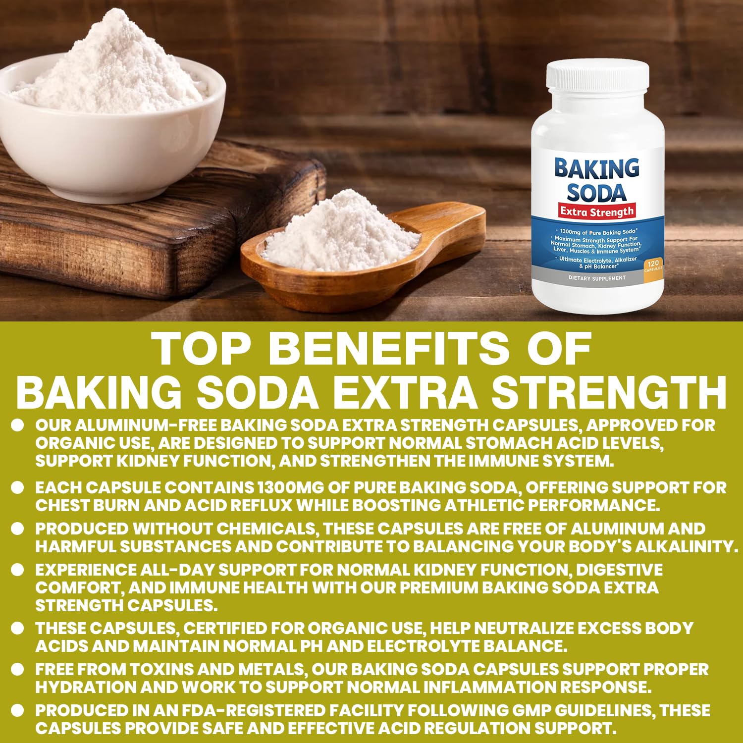 Kidney Restore baking soda ingredients label displaying organic use and clean ingredients.