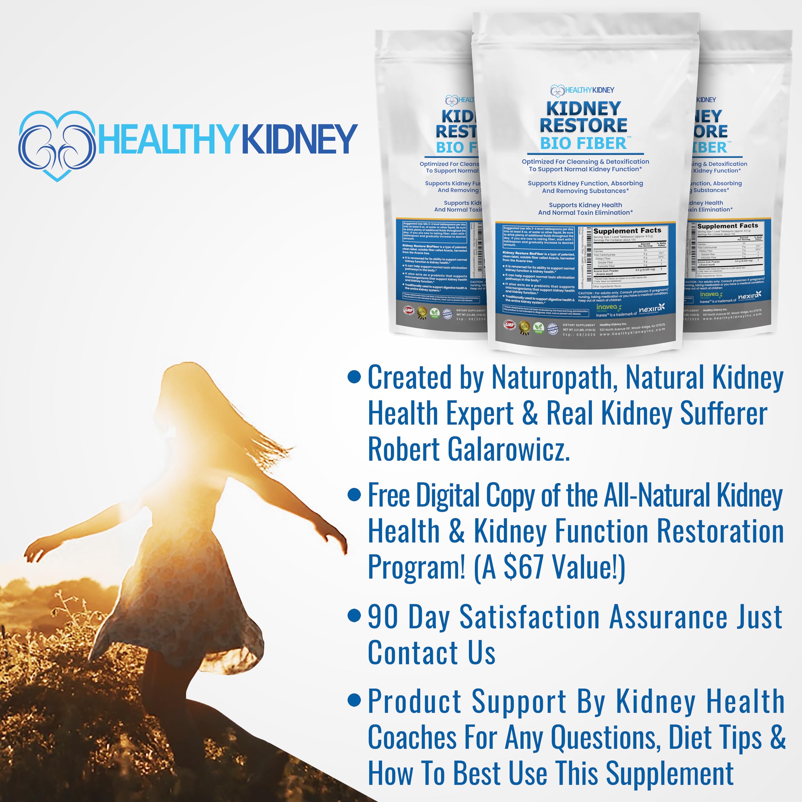Pouring Kidney Restore Bio Fiber into a cup demonstrates easy mixing.