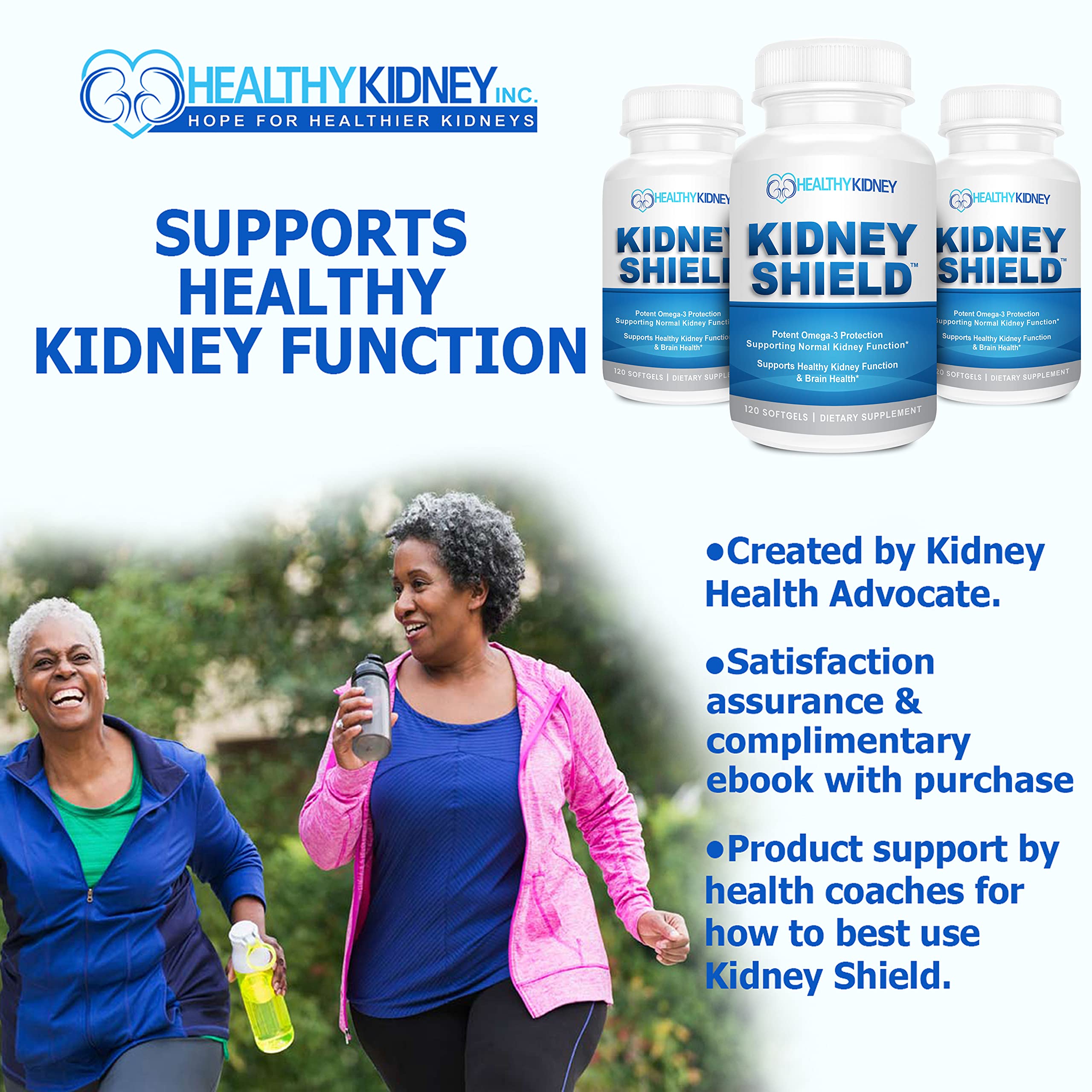 Kidney Restore bottle on white background showcases compact daily kidney function support.