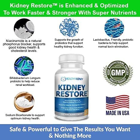Kidney Restore label highlights probiotic and prebiotic support