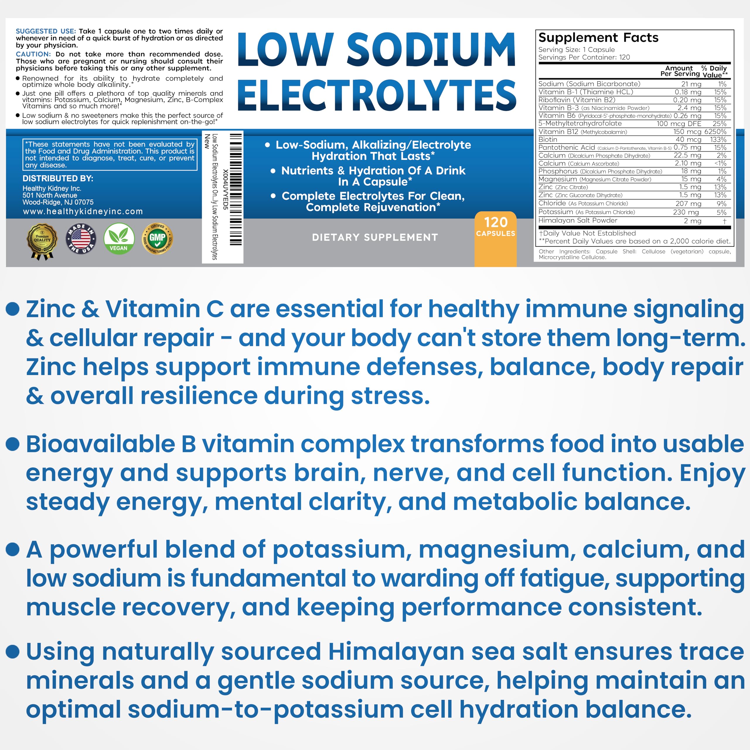 Kidney Restore capsule in hand demonstrates convenient, low-sodium hydration.
