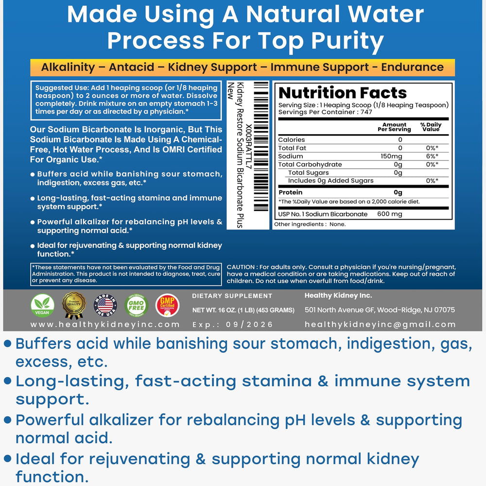 Kidney Restore Nature’s Sodium Bicarbonate fine-powder texture captured close-up.