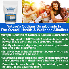 Kidney Restore Nature’s Sodium Bicarbonate label close-up emphasizes purity and organic use.
