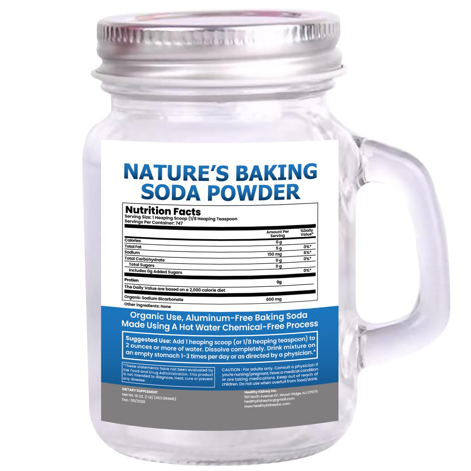 Kidney Restore organic baking soda jar with lid for daily use