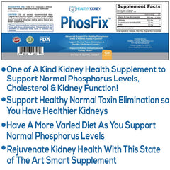 PhosFix packaging highlighting niacinamide and chitosan for phosphorus balance