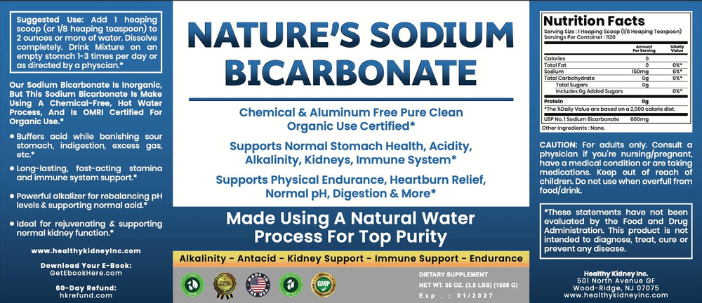Kidney Restore sodium bicarbonate being poured for quick-dissolve with stomach comfort