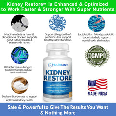Kidney Restore probiotic gut support promotes natural balance and may aid removal processes