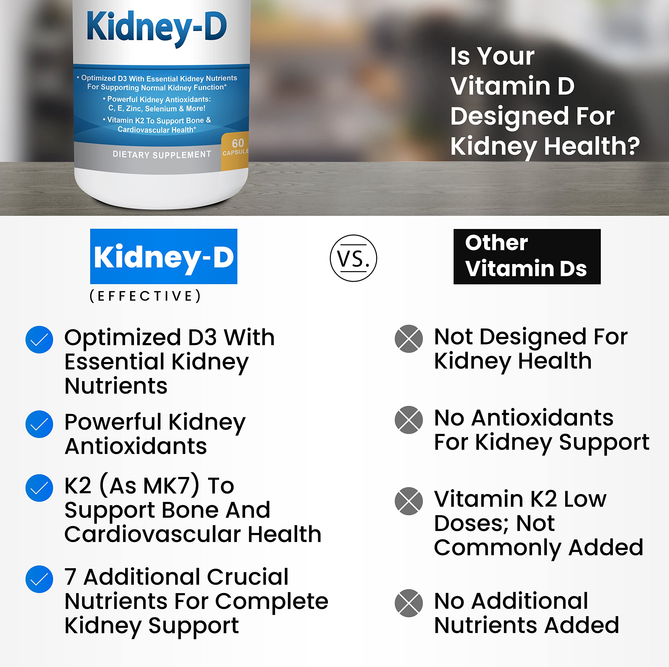 Kidney Restore sodium bicarbonate delayed-release capsules for mineral balance.