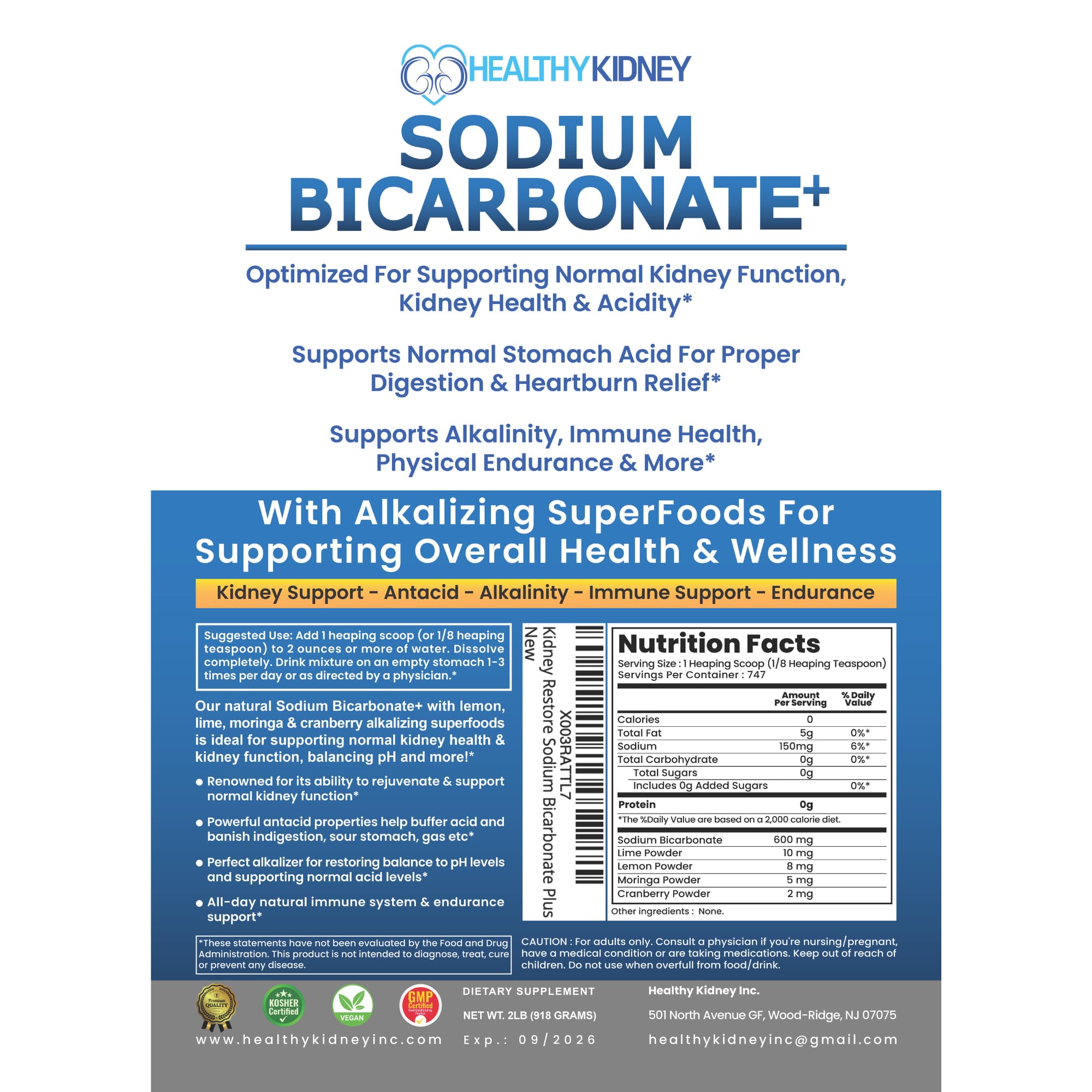 Kidney Restore powder with scoop ready for daily alkaline hydration and digestion comfort.