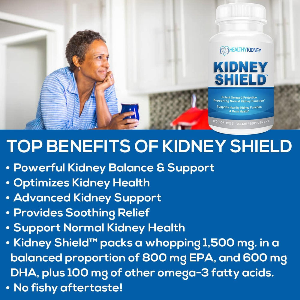 Kidney Shield bottles top view showing clean packaging and EPA/DHA emphasis.