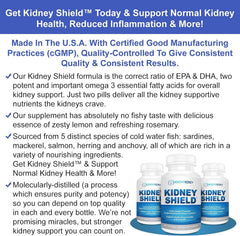 Kidney Shield packaging back view listing ingredients and usage guidance.