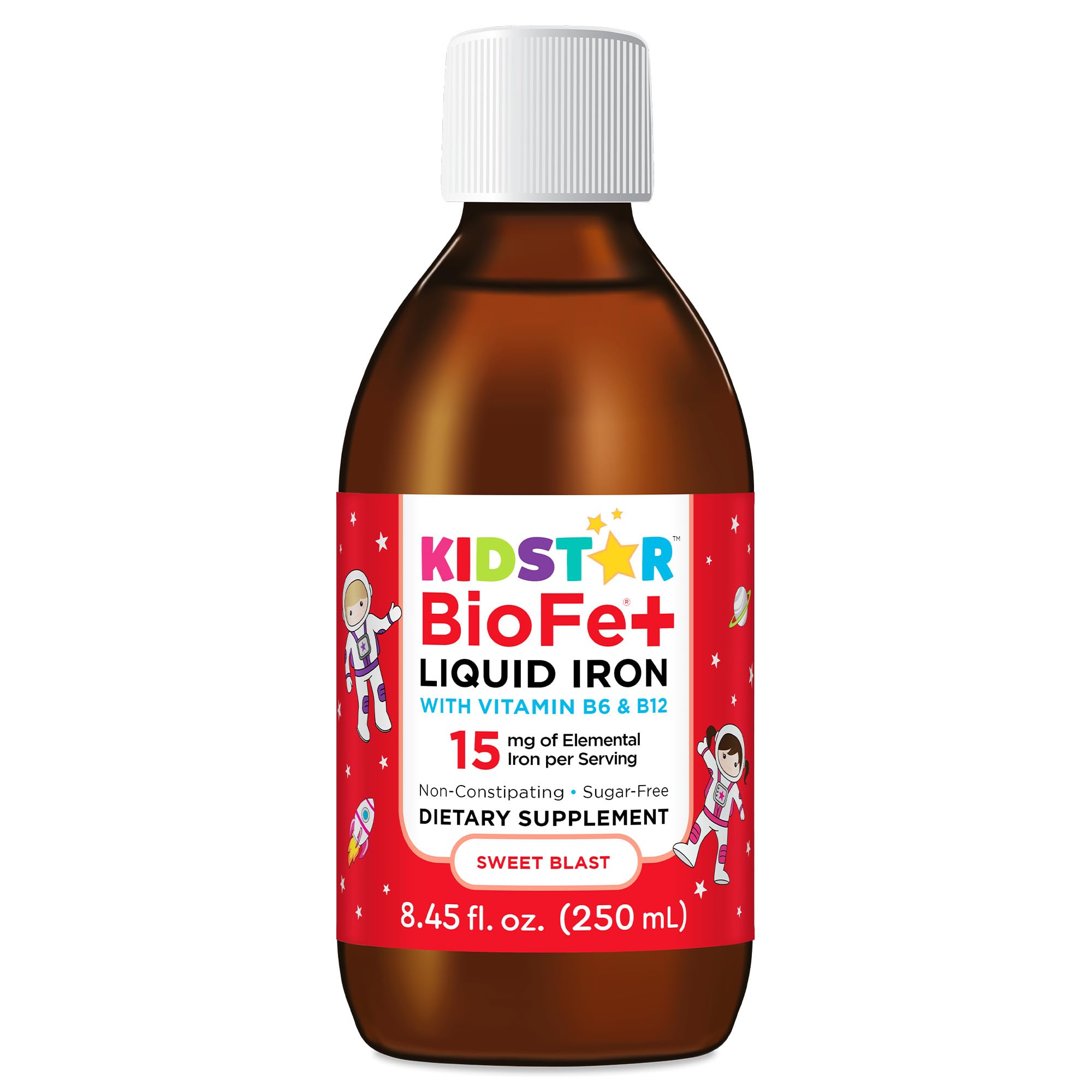 KidStar BioFe+ iron liquid bottle, no sugar formula.