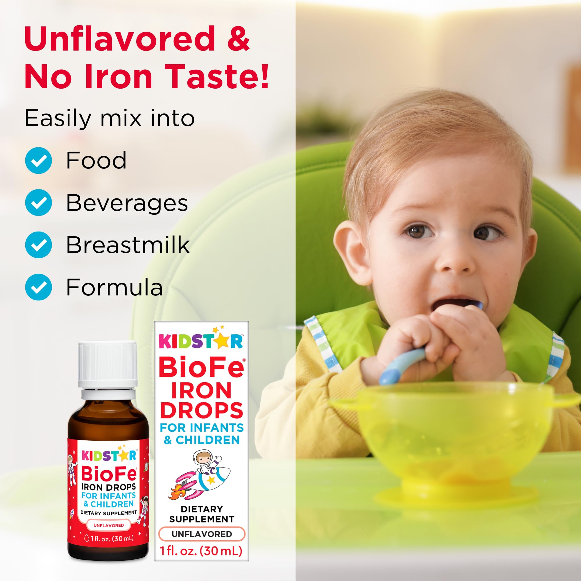 KidStar BioFe Pure Iron Drops bottle stored away from freezing.