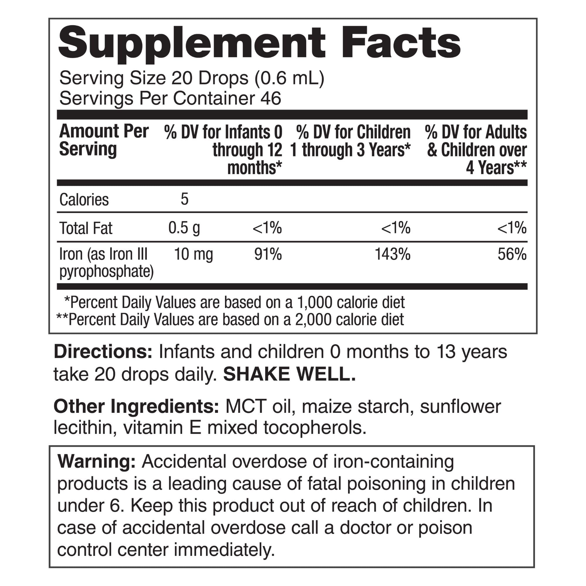 KidStar BioFe Pure Iron Drops next to spoon discreet iron addition to meals.