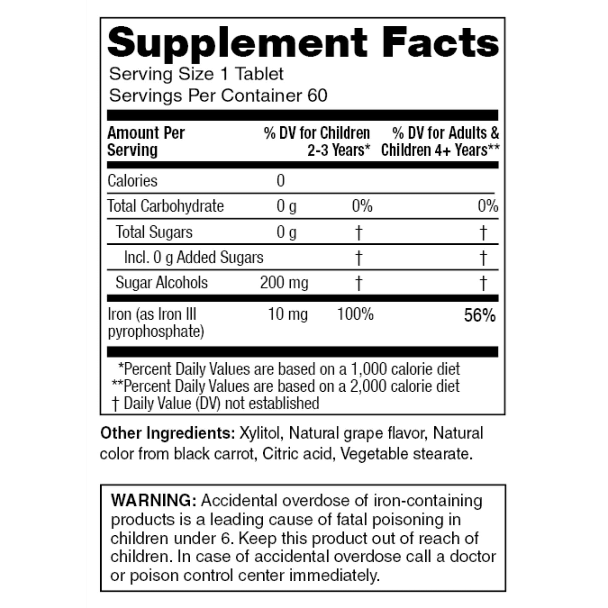 Grape-flavored BioFe iron chewables offer a sugar-free option for kids' daily routine
