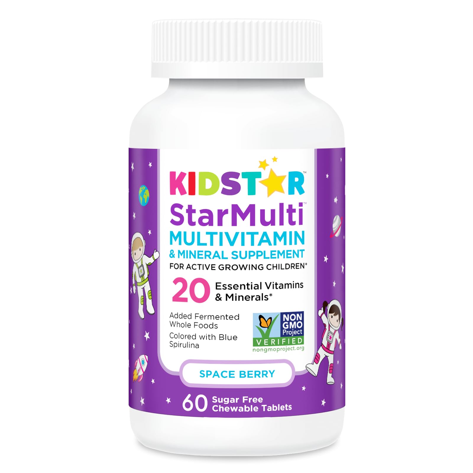KidStar Nutrients StarMulti astronaut-chewables, bite-sized tablets shaped like astronauts.