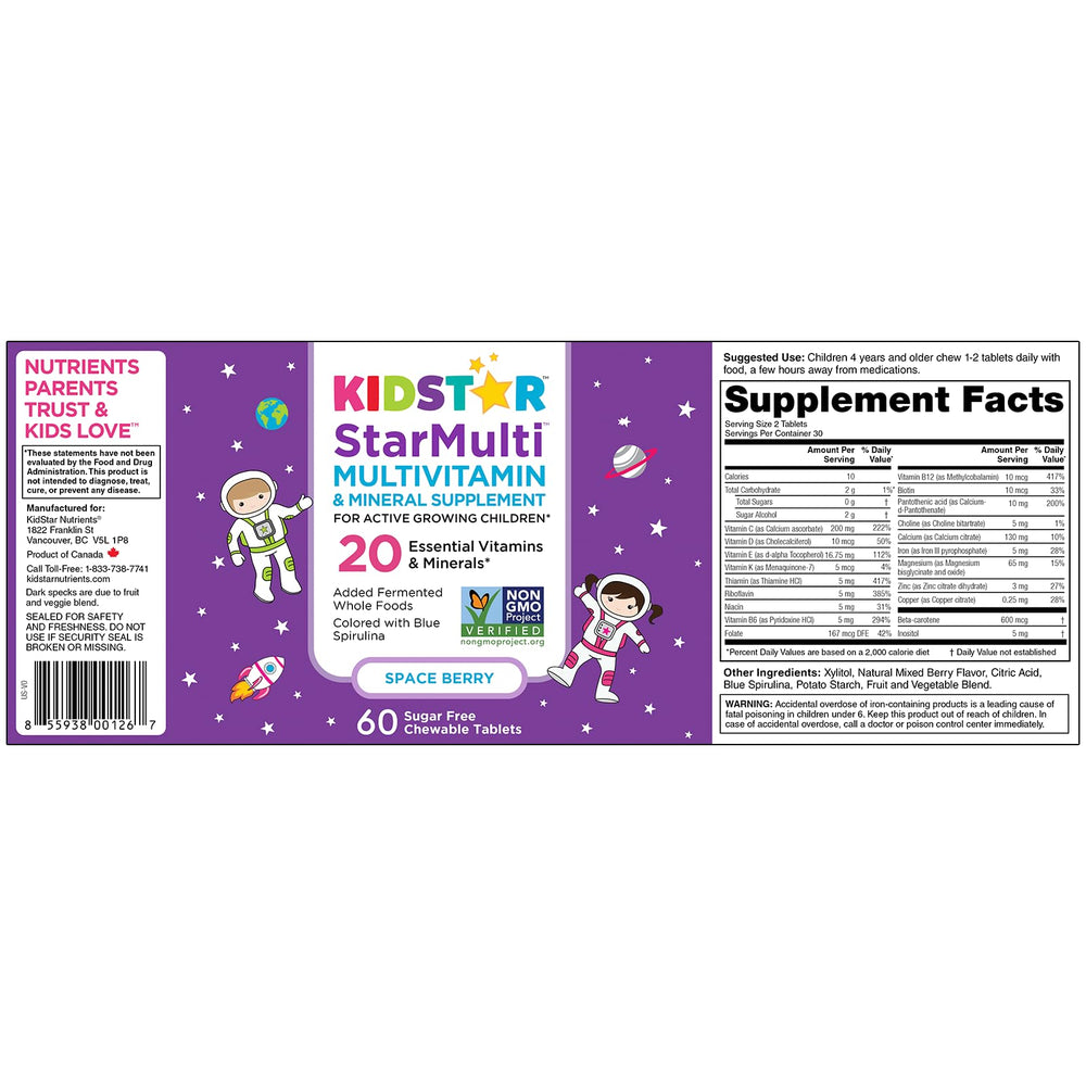 KidStar Nutrients StarMulti blue-spirulina color indicates natural coloring in the tablets.