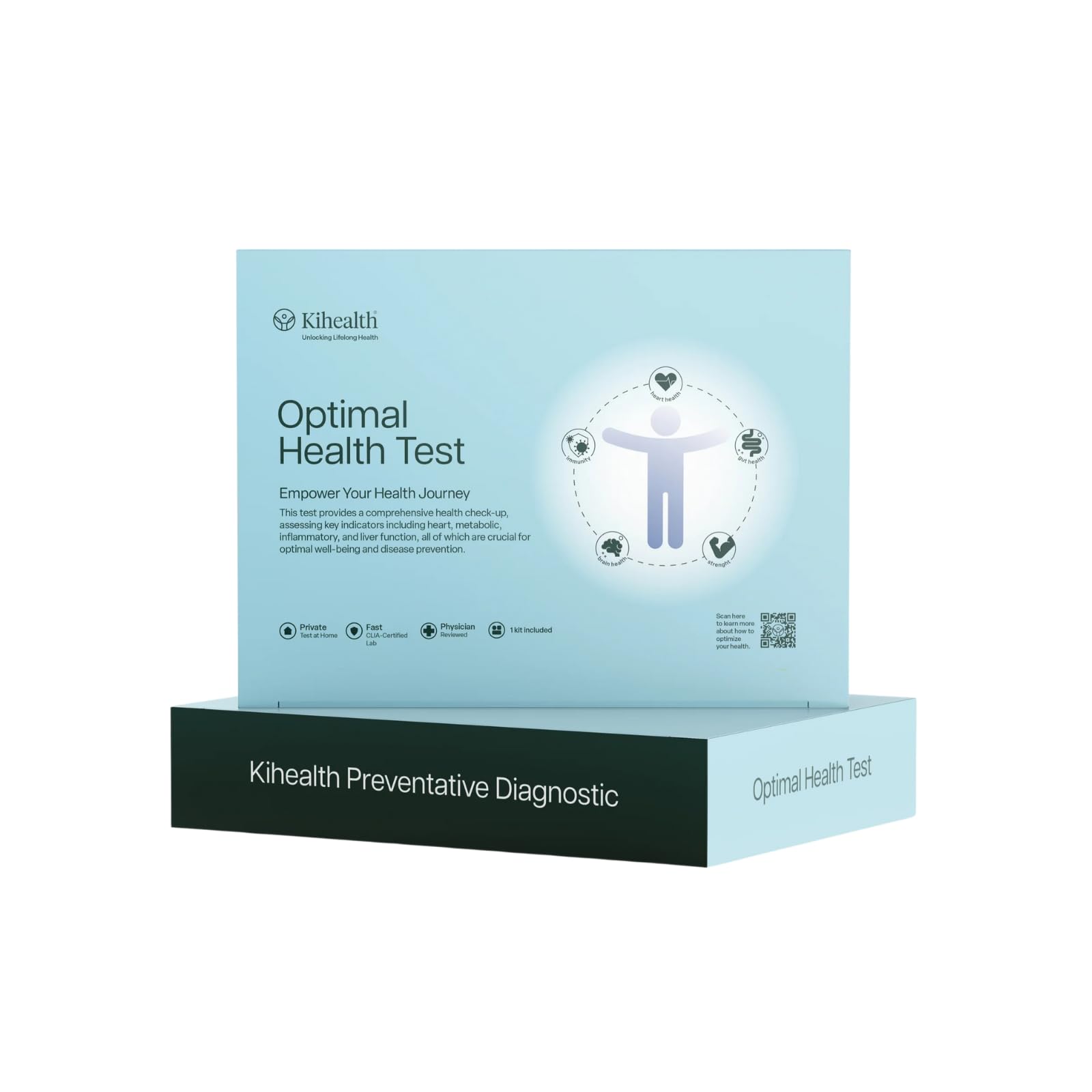 KiHealth Optimal Health Test kit cover showing a full wellness snapshot for preventive care.