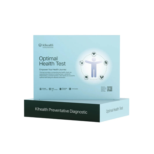 KiHealth Optimal Health Test kit cover showing a full wellness snapshot for preventive care.
