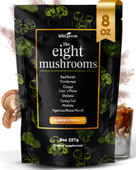 KIKI Green 8 Mushrooms Powder bottle for easy daily use in drinks