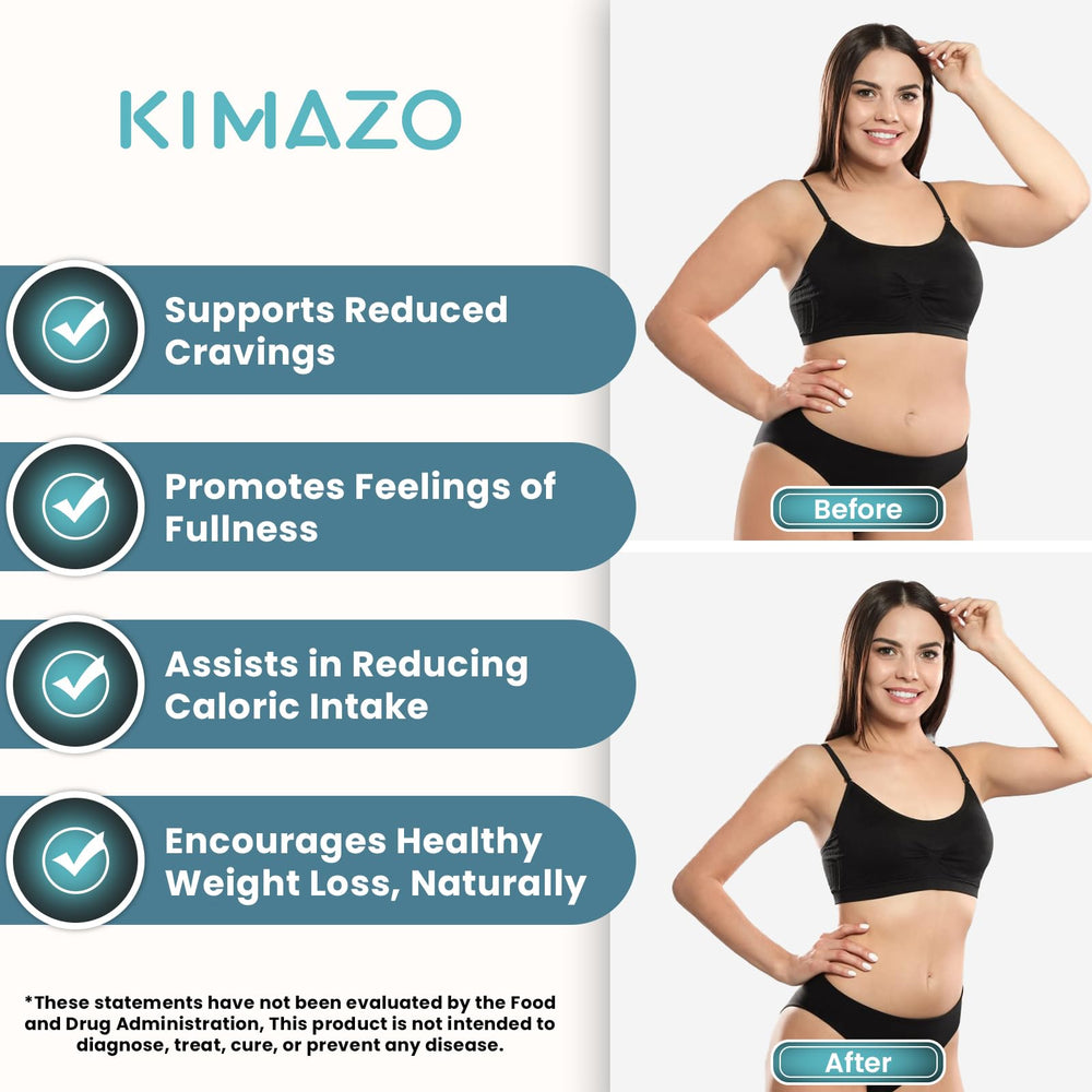 KIMAZO New-Appetite bottle label close-up highlighting cravings control.