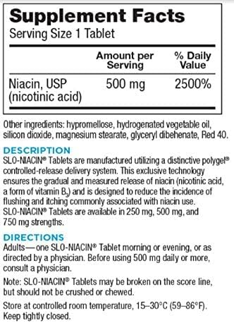 Kinara Slo Niacin 500mg tablets close-up showing flush-free convenience.