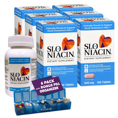 Kinara Slo Niacin 500 mg bottle with controlled-release tablets for heart health and energy support