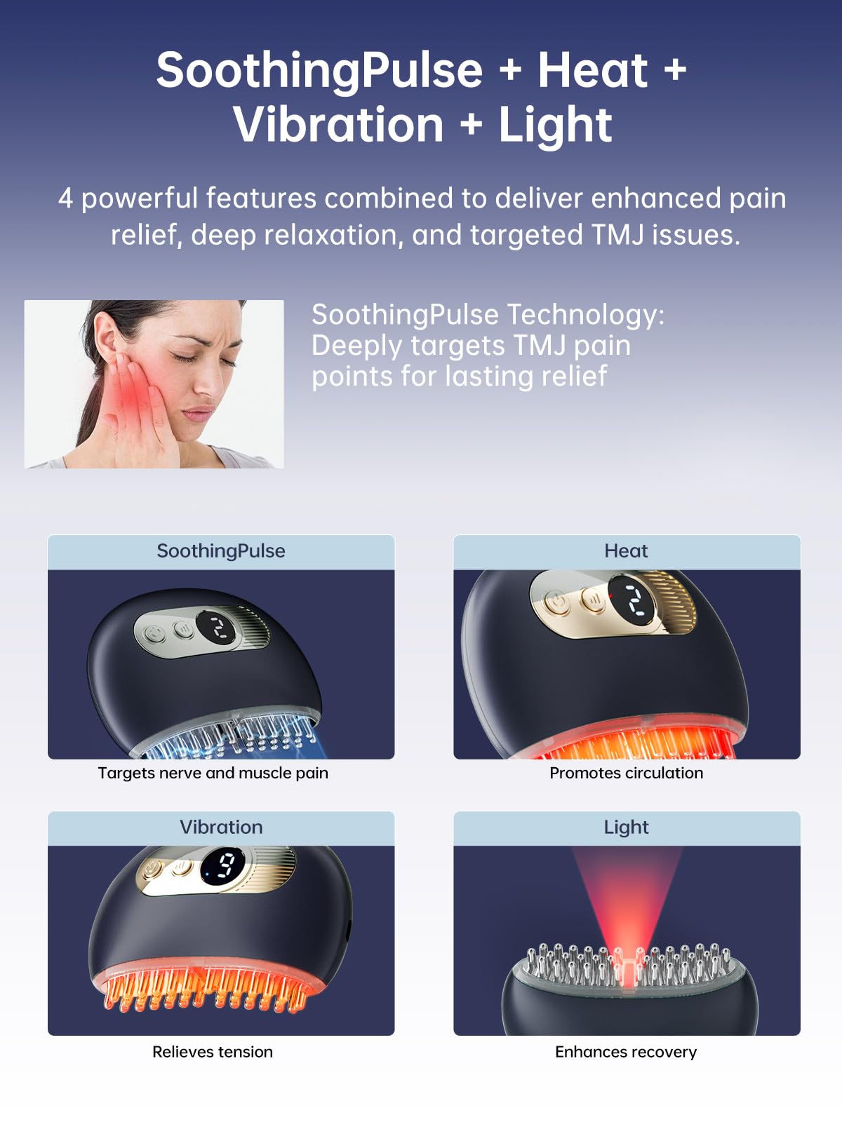 Kinbana TMJ Relief Massager multi-needle head close-up highlighting targeted TMJ therapy.