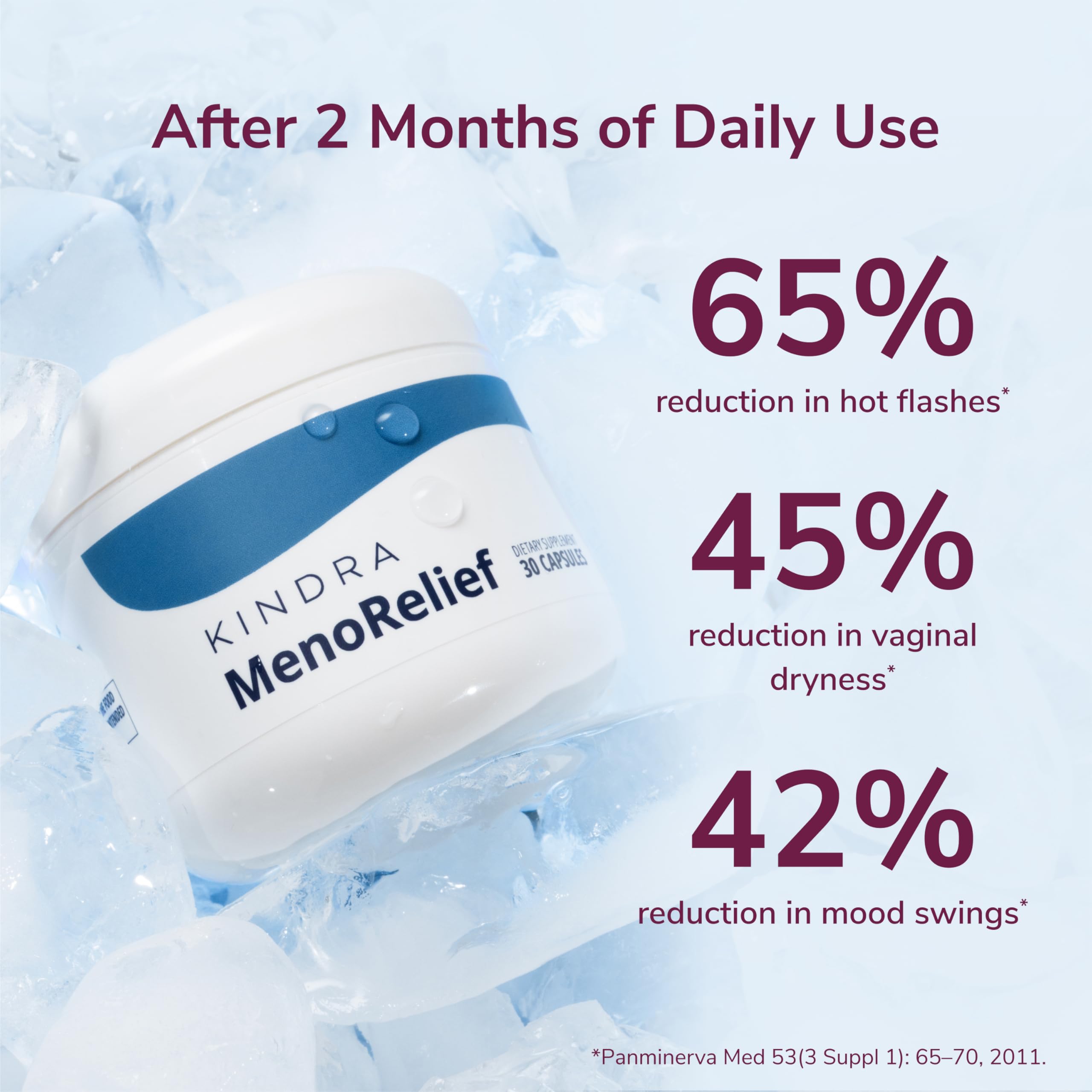 Kindra MenoRelief packaging box, easy 30-count supply for consistent use.