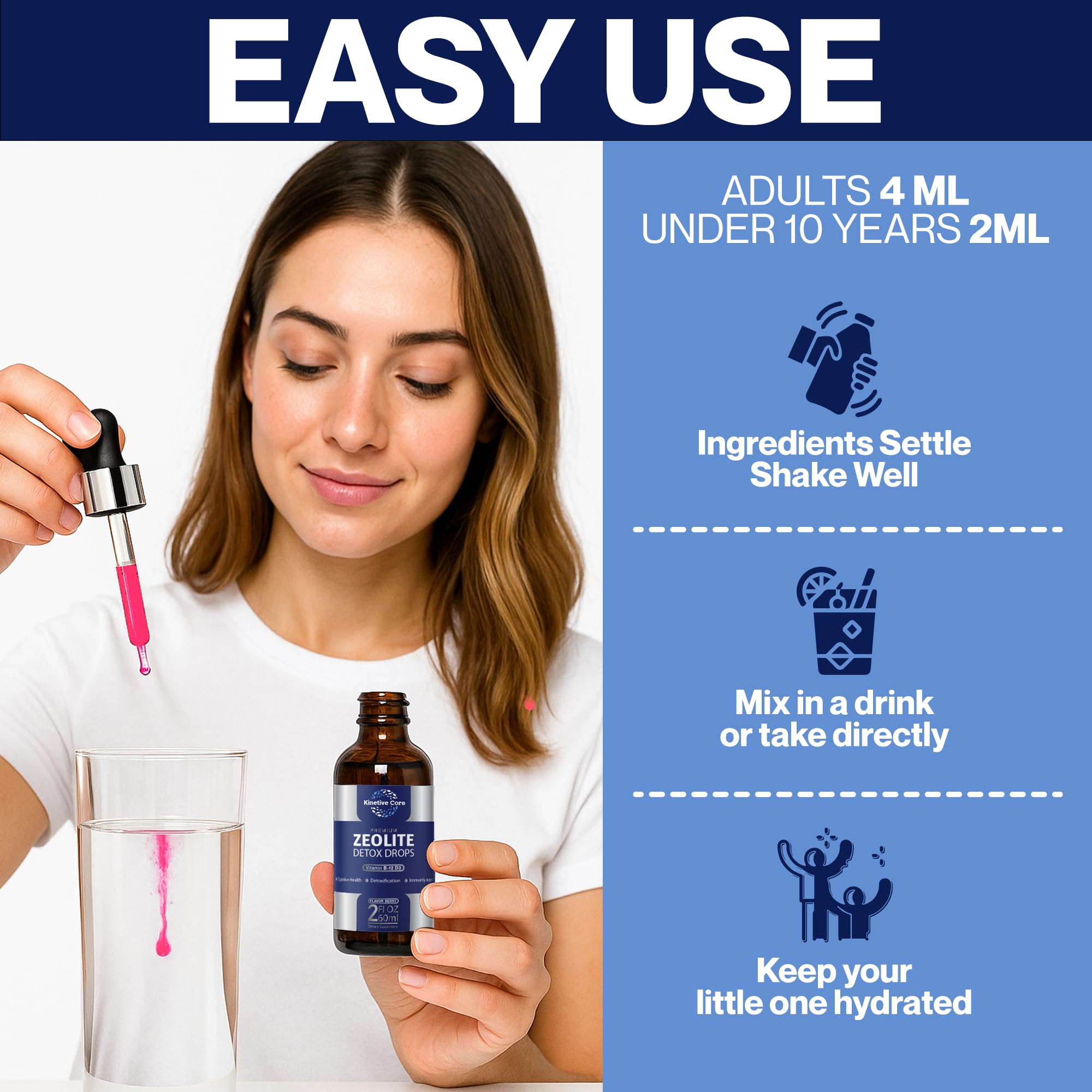 Dropper tip close-up for precise dosing of Zeolite Drops