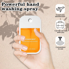 KING OF BIOTIN hand sanitizer spray mist demonstrating quick coverage for hands