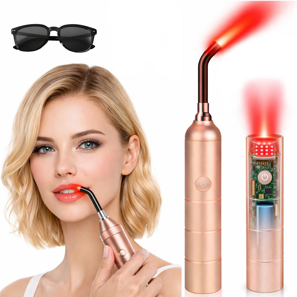 Kingcar handheld red light therapy device focused on the face for skincare and gentle warmth.