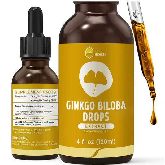KingHealth Ginkgo Biloba Drops bottle-pour for steady focus and mental clarity.