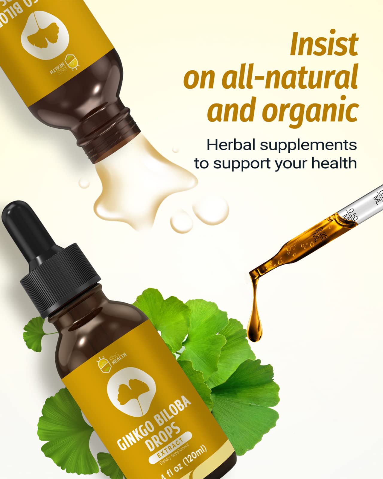 KingHealth Ginkgo Biloba Drops dropper-dispense demonstrates simple daily dosing.