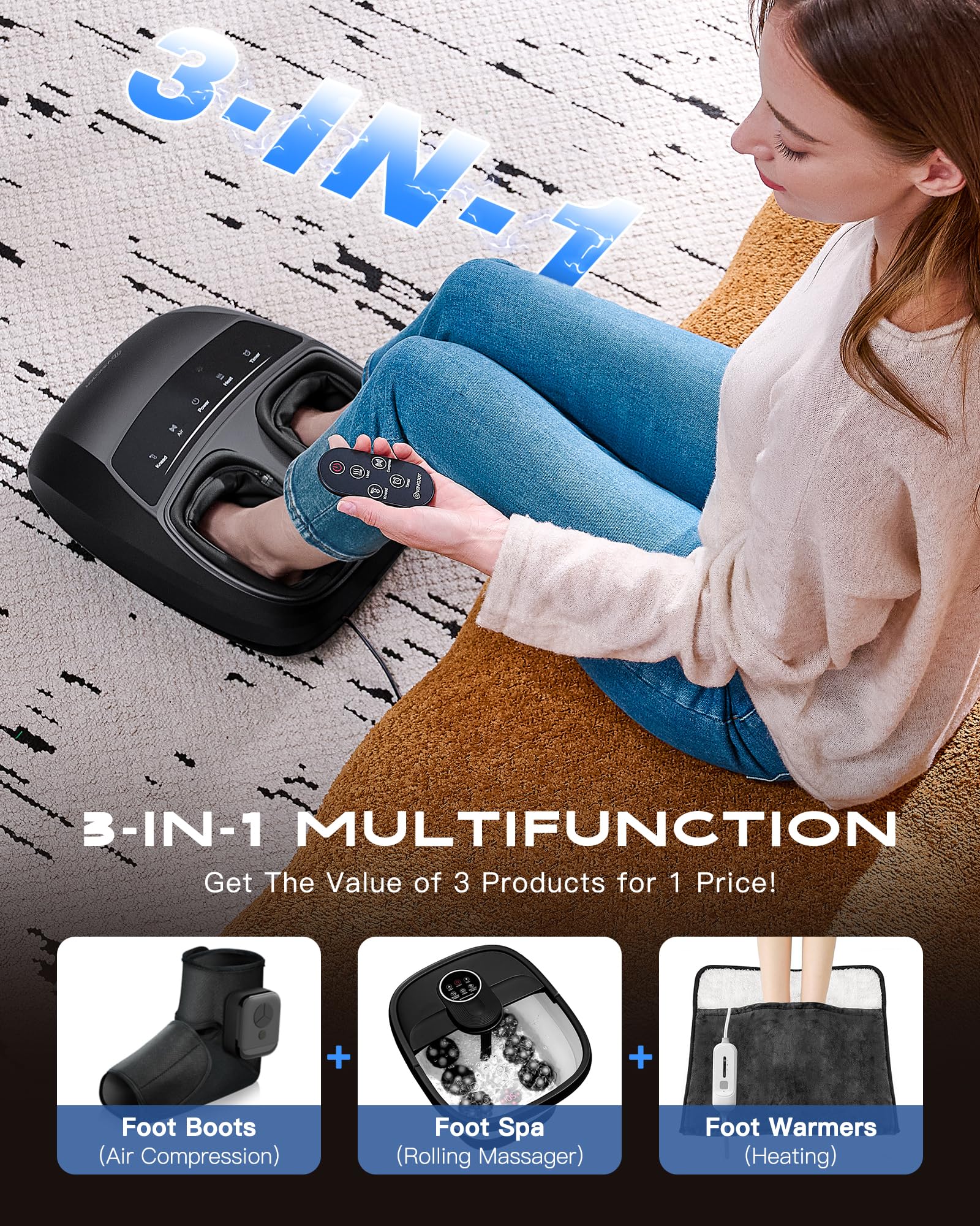 KINGJOY Dual-zone heat warms top and sole for soothing warmth.