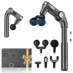 KingPavonini foldable massage gun with dual-ball head for wider muscle coverage.