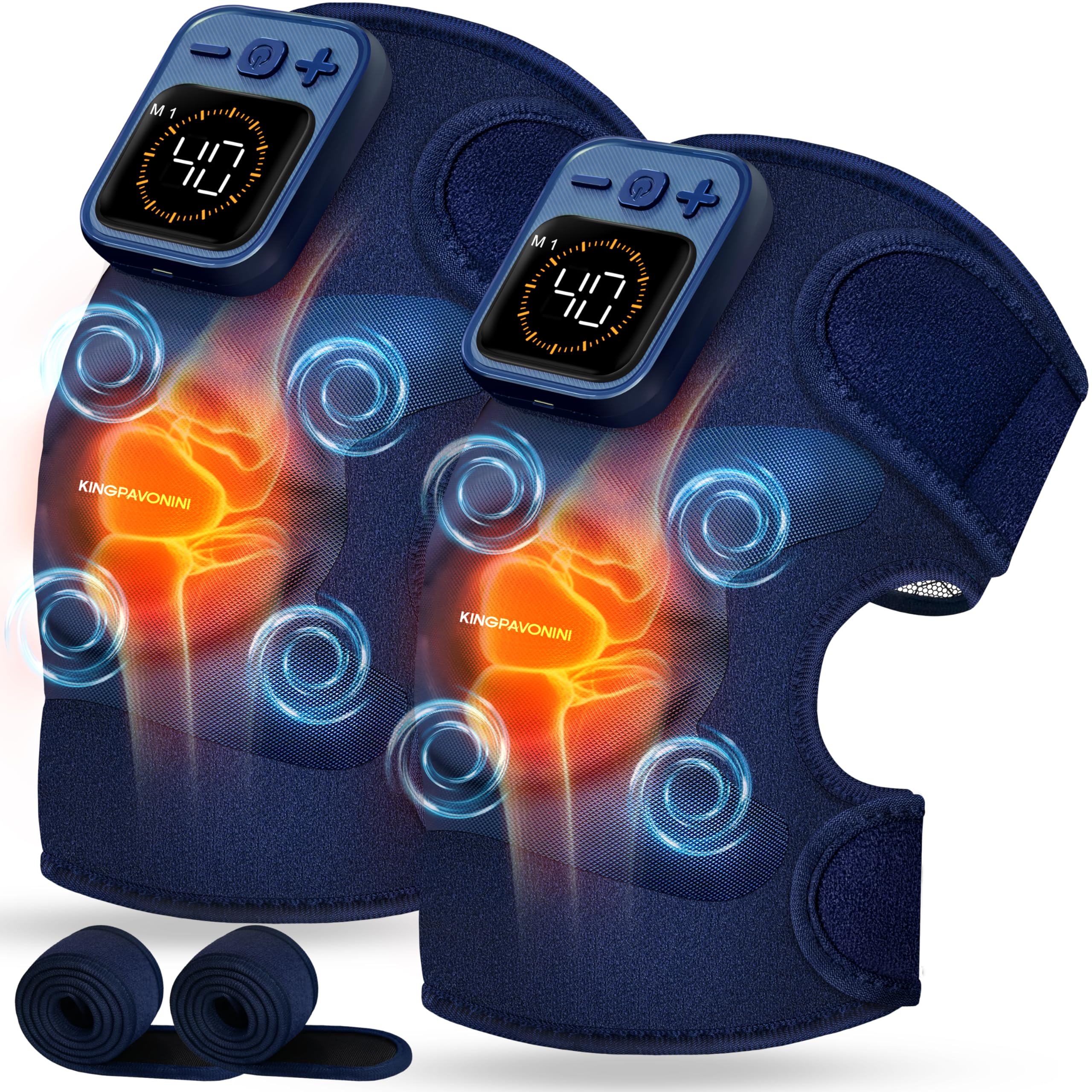 KingPavonini knee massager displaying heat levels for customizable warmth