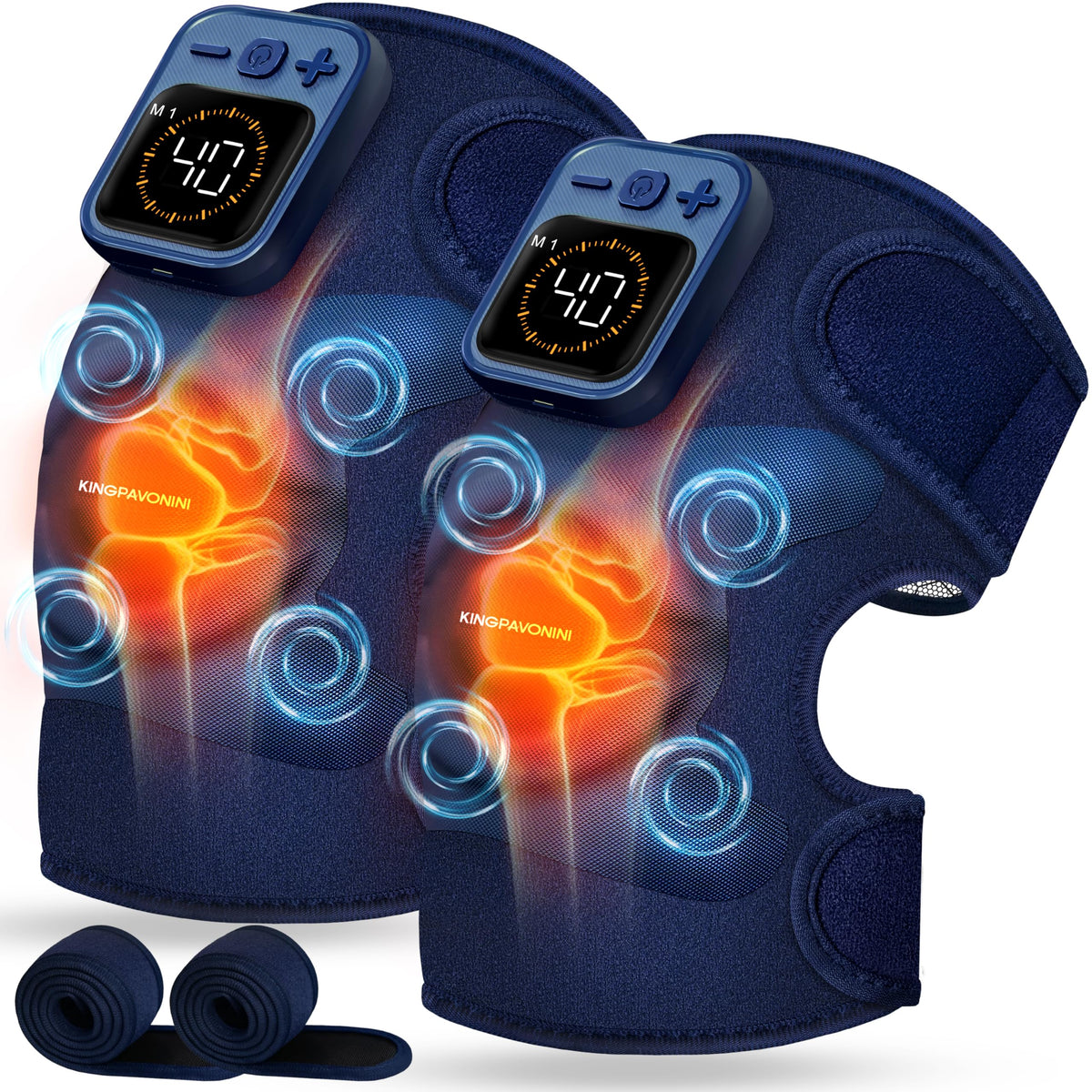 KingPavonini knee massager displaying heat levels for customizable warmth