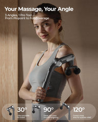 KingPavonini massage gun showing three angle options for targeted relief.